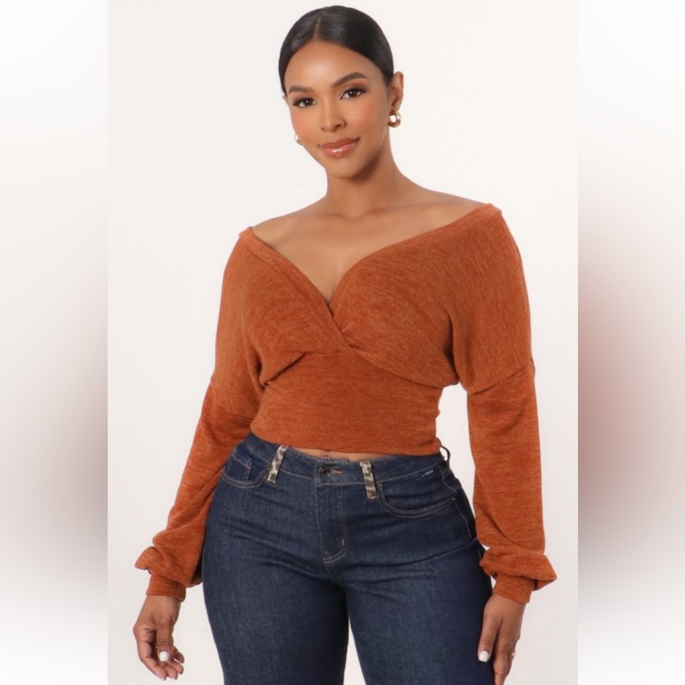 Rust Orange Off-Shoulder Sweater